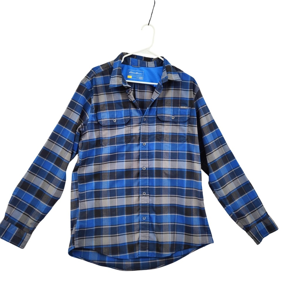 Eddie Bauer Mens Travex Gorpcore Rugged Plaid Button Up Top L Blue Classic Fit